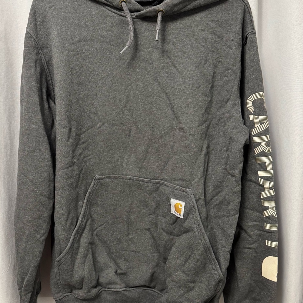 Carhartt Men's Charcoal Hoodie with Logo Sleeve